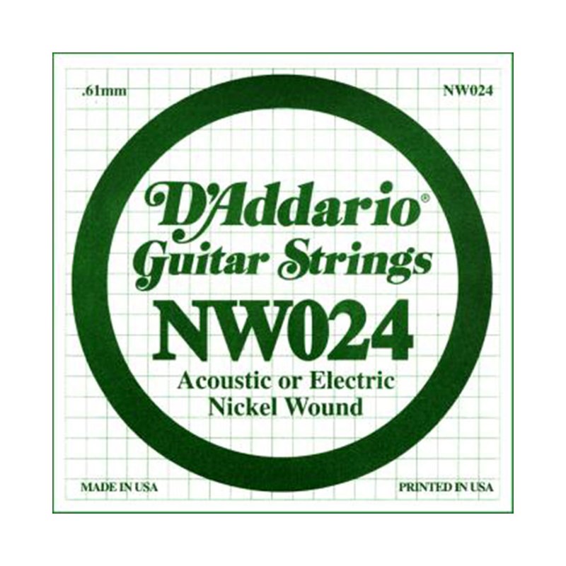 D'Addario NW024 Nickel Wound Electric Guitar Single String, .024